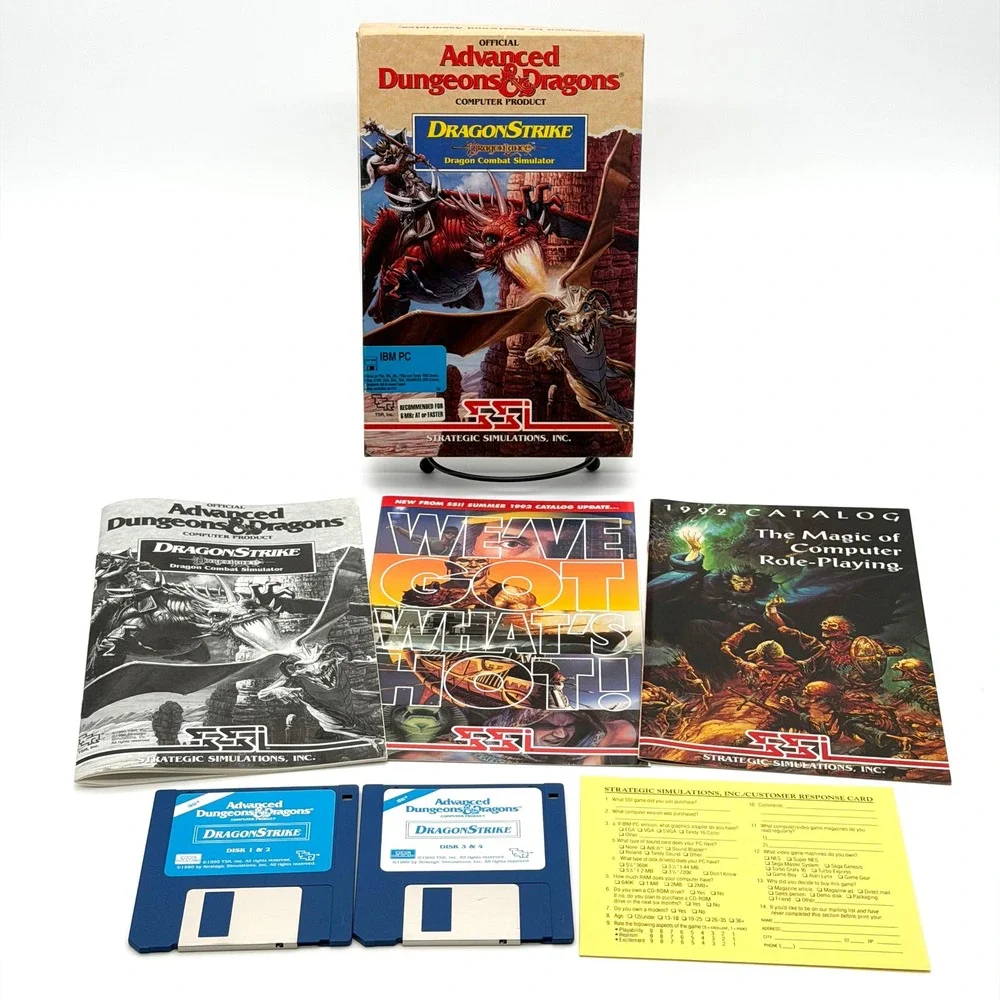 DragonStrike PC Big Box Game AD&D SSI 3.5 Floppy Disks Dragonlance CIB 1990